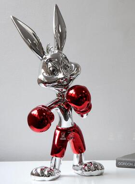 现代简约轻奢潮玩拳击兔子公仔摆件样板房酒店入户大堂玄关电视柜