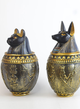 跨境埃及宠物骨灰盒装饰品卡诺皮克罐摆件家饰阿努比斯摆设储物罐