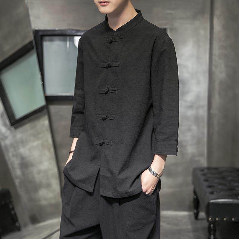 高档唐装男款春季居国风中式七分袖衬衫中中练老年男老头功服禅服,淘宝优惠券,粉丝福利购,淘宝优惠卷