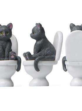 新款 4款坐马桶如厕系列正坐姿厕所猫咪小猫微景观园艺创意造景公