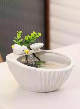 陶瓷鱼缸开自心可爱鸭子水动循环流摆面件办公桌客厅玄关招VVE财