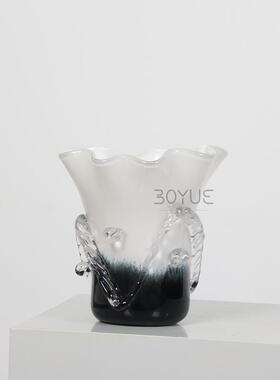 轻奢现代灰色水滴裙边琉璃花瓶家居样板房餐厅桌面设计款插花摆件