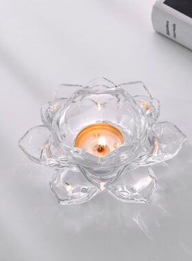 ins简约莲花玻璃烛台装饰摆件