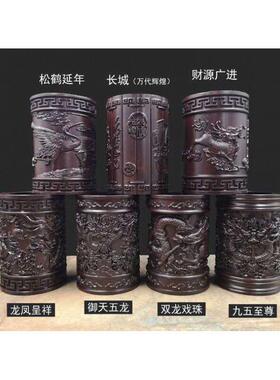 厂家直供精雕非洲黑檀木质雕刻笔筒 多样式品种文房用品量大从优