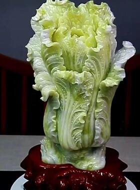 大师制岫玉百财摆件玉石玉白菜立即发财客厅办公桌礼品装饰品摆设