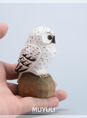 手工木雕雪鸮丨猫头鹰办公室工位电脑桌面摆件创意装饰品可爱礼物
