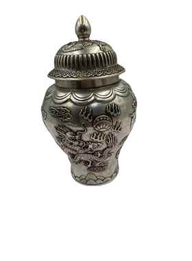 古玩杂项收藏 复古纯铜将军罐做工精细白铜龙凤家居摆件