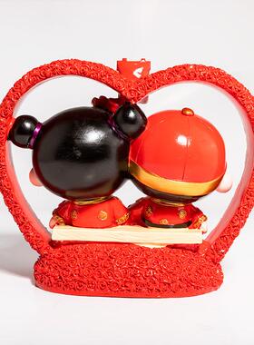 新婚喜娃中式婚房客厅装饰品结婚礼物树脂工艺品家居礼品摆件桃心