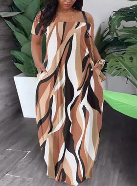 Dress women's printed one shoulder 连衣裙女装印花一字肩