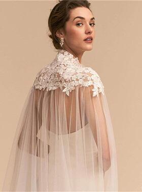 Lace decal bag shoulder small stand collar mesh shawl