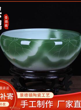 景德镇陶瓷鱼缸手绘乌龟缸睡莲荷花盆客厅桌面摆件陶瓷金鱼缸