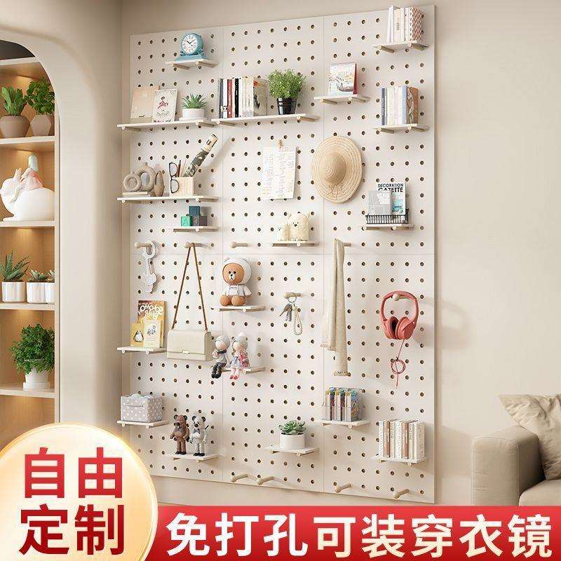 Solid wood hole board entrance wall storage rack entry partition decoration storage wall wall hanging board installation cross-border