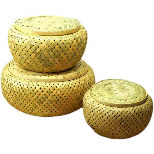 Bamboo woven bird's nest household round egg basket with lid living room creative storage basket tea can bamboo products bamboo basket basket