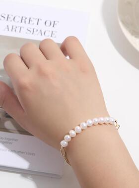 2026法式优雅天然淡水珍珠手链女淡水珍珠加金属组合设计Ins风手