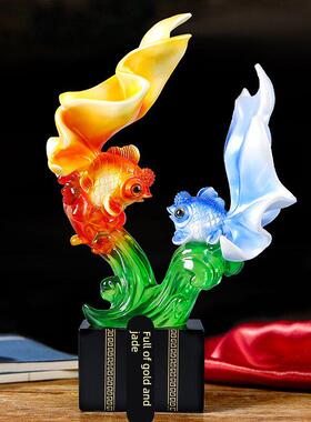 鲤金鱼鱼年年有摆玄件酒柜客厅关装饰开业礼品博古架余摆EUA设寓