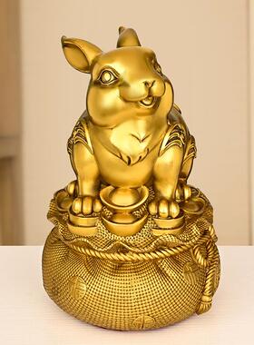 纯铜兔摆件生肖兔金兔福兔储钱罐家用桌面装饰大号能进能出存钱罐