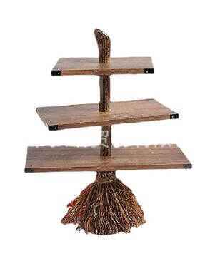 跨境新品树脂工艺品万圣节扫把桌树根摆件装饰品创意纪念家居客厅