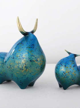 牛转乾坤 轻奢创意萌趣铜牛摆件儿童房卧室客厅办公室工艺品礼品