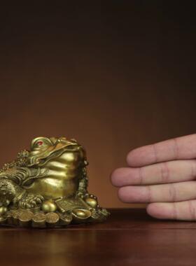 纯铜金蟾摆件金蟾蜍客厅铜三脚金蝉家居装饰店铺开业收银柜台摆件