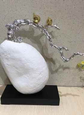 树脂工艺品家居摆件创意礼品 砂岩石头树枝鸟 装饰品动物摆件
