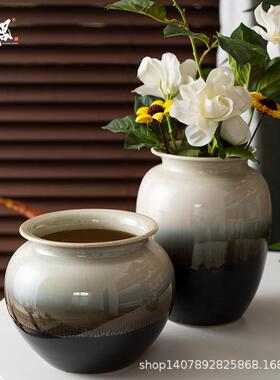 亮面釉灰白渐变陶瓷花瓶水养插干花简约现代新中式家居摆件陶瓷瓶