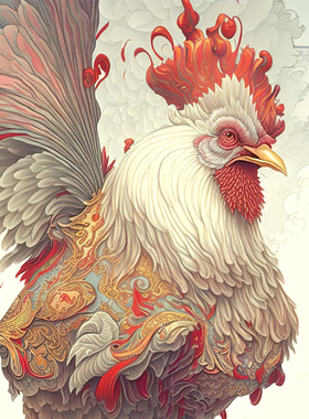 竹子小小【国潮十二生肖-鸡】限量签章版画  潮流客厅装饰带装裱