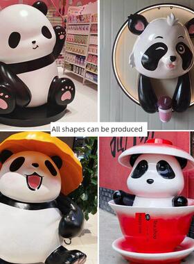 玻璃钢雕塑定制卡通母子熊猫立体门头挂件彷真动物攀爬景观装饰品