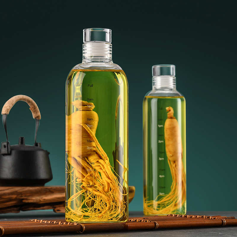 High borosilicate glass wine bottle, sealed and leak-proof, with lid, ginseng soaking wine bottle, large-capacity transparent home-brewed medicinal wine bottle