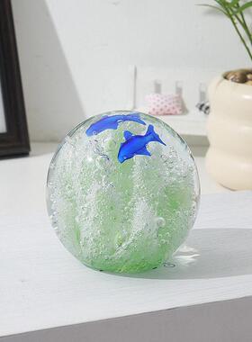 跨境热卖玻璃球海洋球珊瑚球纯手工琉璃夜光球摆件海洋动物工艺品