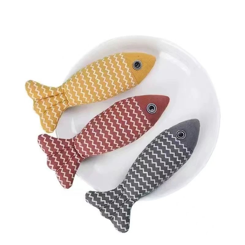 新款猫咪玩具麻布薄荷毛绒仿真鱼抱枕耐咬逗猫棒自嗨解闷小猫用品 - 图3