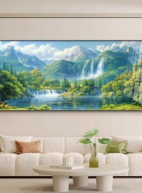 流水壁画客厅山水挂画生财沙发办公室装饰画绿水青山背景墙会议室