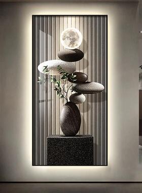 石来运墙转饰玄关装画高级感灯入户正对门壁画轻寓意好挂奢画定做