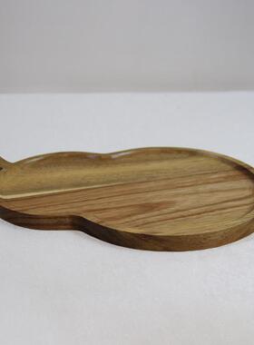 梨形托盘实用辅食餐盘厨房木质早餐盘点心盘茶托手工托盘茶壶垫