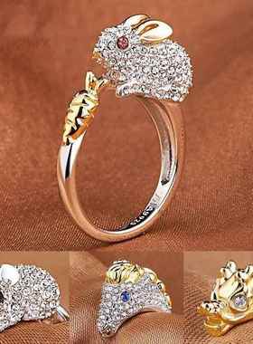 十二生肖戒指男女款食指开口镀铂金本命年转运戒指小动物饰品礼物