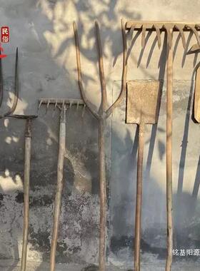 农耕工具套装民俗老物件木犁木耙铁锹旧农具怀旧收藏摆件影视道具