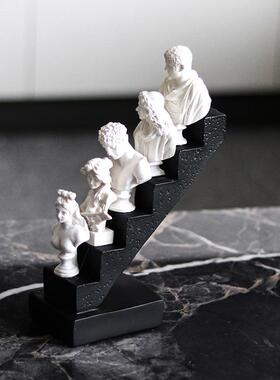 简约欧式人物头像雕塑组合阶梯摆件样板房客厅展厅家居摆设装饰品