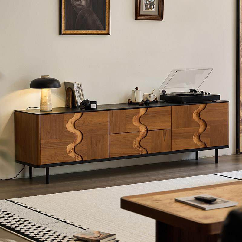 中古风电视柜黑胡桃柚木色实木电视柜覆古侘寂风民宿落地电视机柜,淘宝优惠券,粉丝福利购,淘宝优惠卷