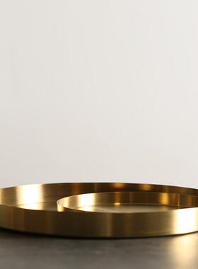 北欧ins风黄铜色圆形收纳盘 置物多用盘 首饰托盘桌面摆件