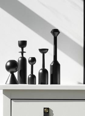 北欧极简创意民宿装饰品几何艺术烛台样板房间售楼处浪漫餐桌摆件