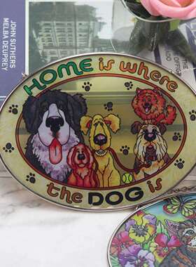 现货动物跨境简约狗牌玻璃彩绘墙饰挂件吊饰手工阳光铺日器