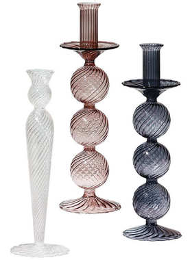 博西家居 创意欧式透明转棱玻璃烛台 ins风家居装饰品工艺品摆件