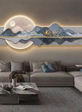 轻奢大气客厅装饰画高级感LED发光灯画立体山水画沙发背景墙挂画