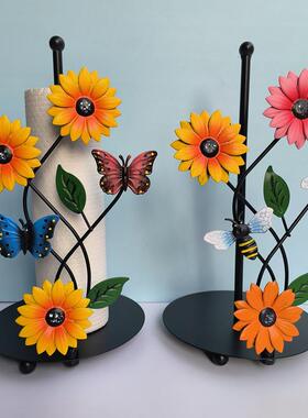 铁艺向日葵纸巾架厨房装饰配件房间客厅彩绘蝴蝶立式纸巾架收纳卷