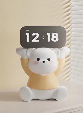奶油风电熊时钟意摆件闹钟客厅卧室SHZHDB17装饰桌面摆品放钟表台