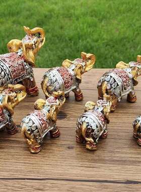 金色粉花纹大象7件套泰国大象