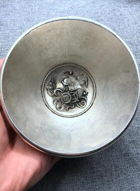 仿古古玩杂项纯铜摆件碗 白铜 双龙戏珠碗 纯铜 福在眼前笔洗