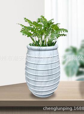 北欧玻璃钢落地花盆砂岩大理石纹圆形创意家用摆件装饰客厅花瓶