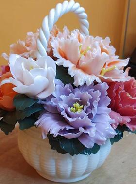 花陶手捏花瓷丹BAnkHyGf篮餐桌办公桌装饰摆牡件