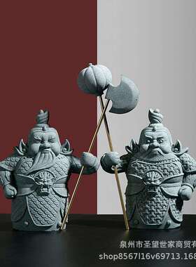 新中式门神摆件家居装饰品客厅门口茶艺玄关电视柜书房哼哈二将树