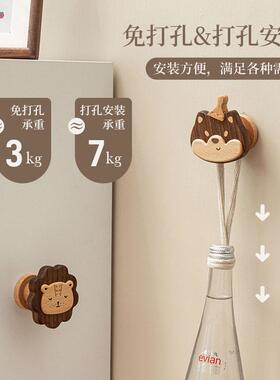 北欧国度实木挂钩免打孔进门玄关强力黏胶可爱动物黏钩卧室挂衣钩
